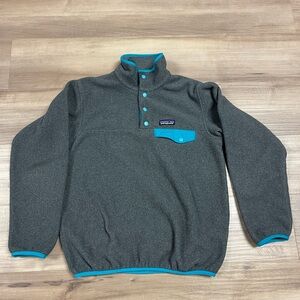 Patagonia Synchilla Fleece Pullover Button Jacket Long Sleeve Gray Teal Size XS
